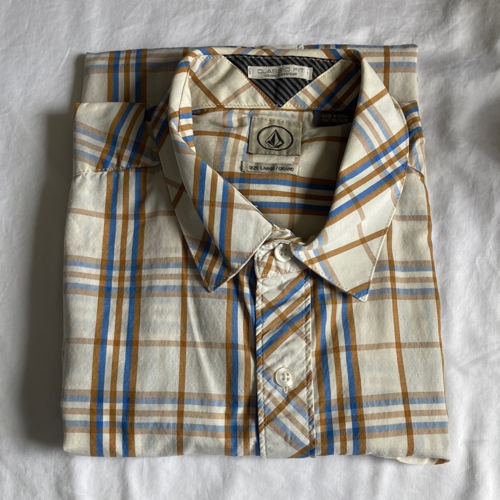 Volcom Men's Plaid Shirt - Blue, Brown, White